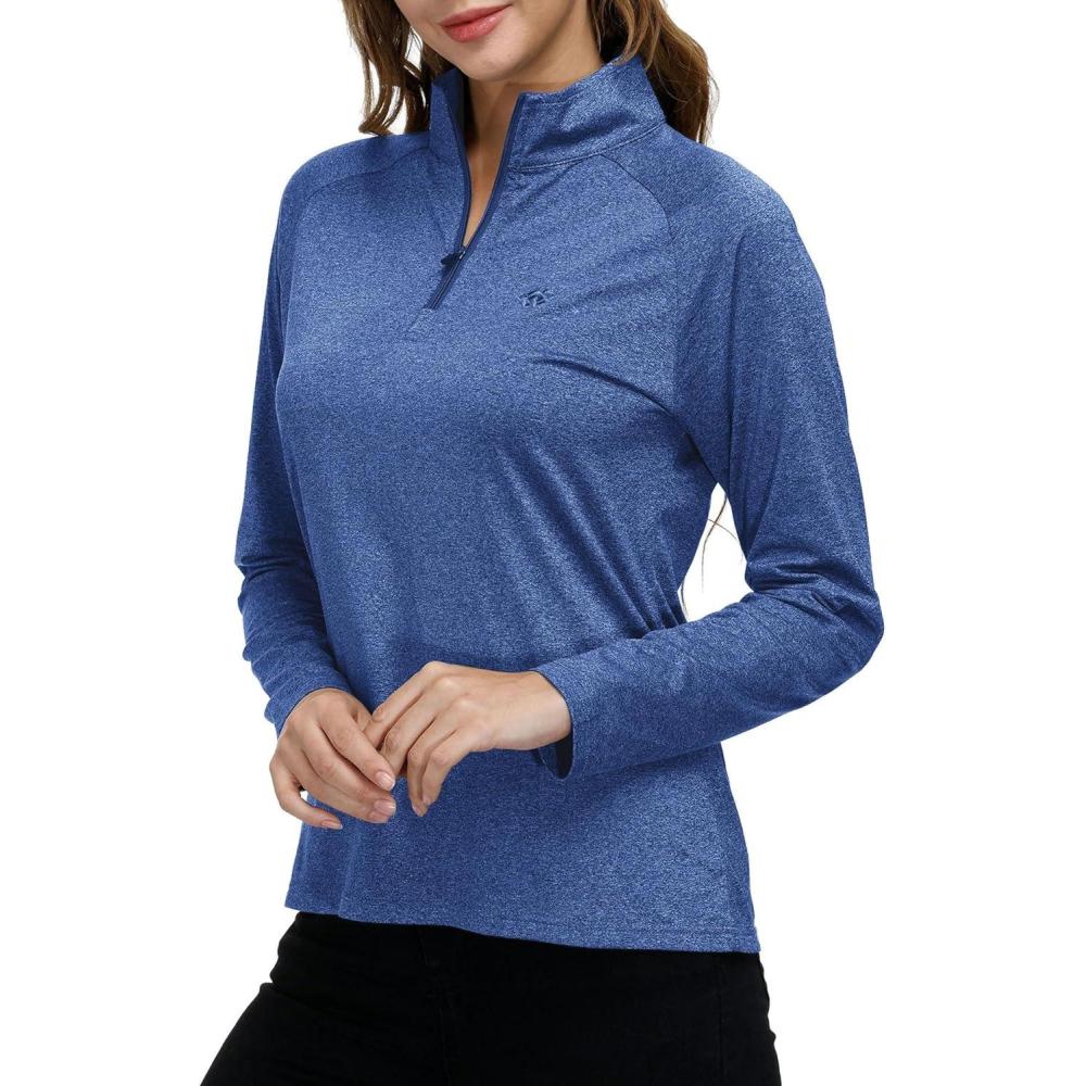 imageWomens 14 Zip Golf Shirt Long Sleeve Lightweight Golf Pullover Outdoor Athletic Tennis Polo ShirtsAsky Blue