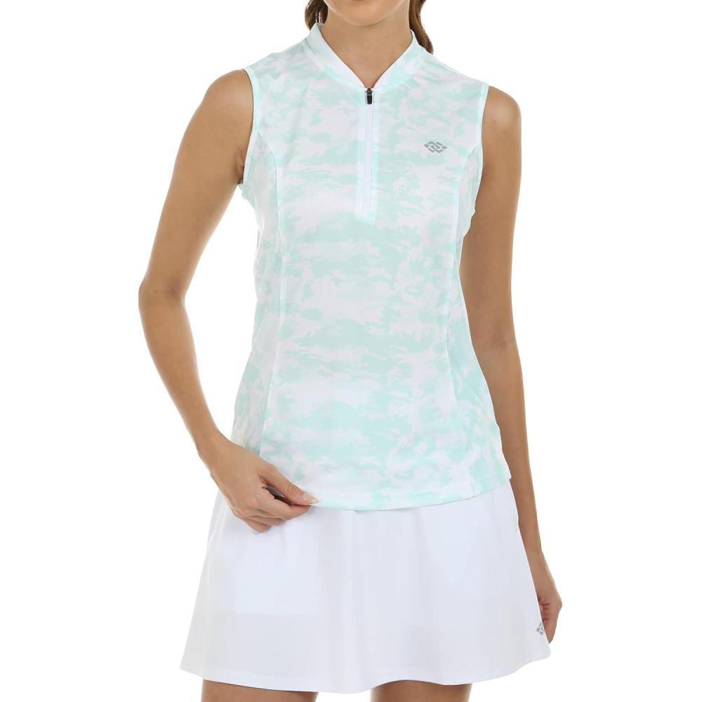 imageWomens Sleeveless Tennis Shirt Golf Shirts for Women Quick Dry Pickleball Shirts UPF 50 Sportswear TShirts with ZipperAecamouflage Green