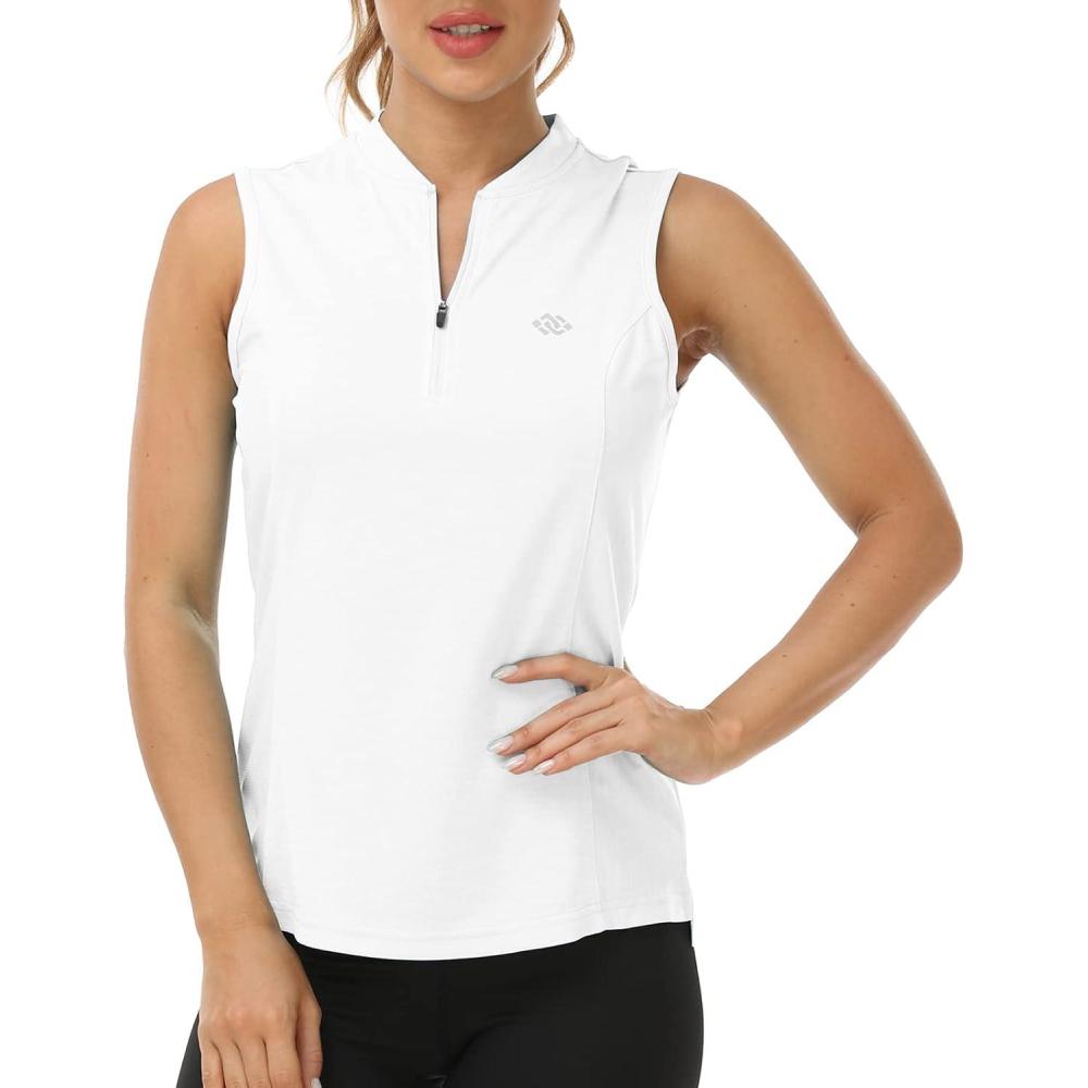 imageWomens Sleeveless Tennis Shirt Golf Shirts for Women Quick Dry Pickleball Shirts UPF 50 Sportswear TShirts with ZipperAfwhite