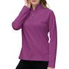 AIRIKE Long Sleeve Golf Polo Shirts for Women Stand Up Collar Thermal Fleece Womens Tank Top(Purple-red)