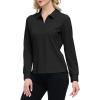 JINSHI Women’s Golf Polo Shirt Long Sleeves Zip Up Sport Active Shirts Quick Dry Athletic T-Shirt Casual Tennis Tops Slim Fit(Black)