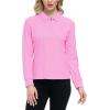 JINSHI Women’s Golf Polo Shirt Long Sleeves Zip Up Sport Active Shirts Quick Dry Athletic T-Shirt Casual Tennis Tops Slim Fit(Pink)