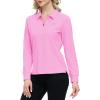 JINSHI Women’s Golf Polo Shirt Long Sleeves Zip Up Sport Active Shirts Quick Dry Athletic T-Shirt Casual Tennis Tops Slim Fit(Pink)