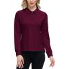 JINSHI Women’s Golf Polo Shirt Long Sleeves Zip Up Sport Active Shirts Quick Dry Athletic T-Shirt Casual Tennis Tops Slim Fit(Wine Red)