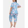 JINSHI Women’s Plus Size Pajama Sets Short Sleeve Pjs Set V Neck Tops & Capri Pants Sleepwear 2 Piece Lounge Set XL-5XL(Blue Flower)