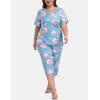 JINSHI Women’s Plus Size Pajama Sets Short Sleeve Pjs Set V Neck Tops & Capri Pants Sleepwear 2 Piece Lounge Set XL-5XL(Blue Flower)