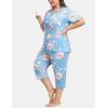 JINSHI Women’s Plus Size Pajama Sets Short Sleeve Pjs Set V Neck Tops & Capri Pants Sleepwear 2 Piece Lounge Set XL-5XL(Blue Flower)