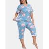 JINSHI Women’s Plus Size Pajama Sets Short Sleeve Pjs Set V Neck Tops & Capri Pants Sleepwear 2 Piece Lounge Set XL-5XL(Blue Flower)