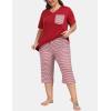 JINSHI Women’s Plus Size Pajama Sets Short Sleeve Pjs Set V Neck Tops & Capri Pants Sleepwear 2 Piece Lounge Set XL-5XL(Red Stripes)