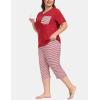 JINSHI Women’s Plus Size Pajama Sets Short Sleeve Pjs Set V Neck Tops & Capri Pants Sleepwear 2 Piece Lounge Set XL-5XL(Red Stripes)