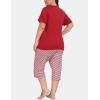 JINSHI Women’s Plus Size Pajama Sets Short Sleeve Pjs Set V Neck Tops & Capri Pants Sleepwear 2 Piece Lounge Set XL-5XL(Red Stripes)