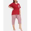 JINSHI Women’s Plus Size Pajama Sets Short Sleeve Pjs Set V Neck Tops & Capri Pants Sleepwear 2 Piece Lounge Set XL-5XL(Red Stripes)