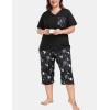 JINSHI Women’s Plus Size Pajama Sets Short Sleeve Pjs Set V Neck Tops & Capri Pants Sleepwear 2 Piece Lounge Set XL-5XL(Sky Black)