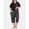 JINSHI Women’s Plus Size Pajama Sets Short Sleeve Pjs Set V Neck Tops & Capri Pants Sleepwear 2 Piece Lounge Set XL-5XL(Sky Black)