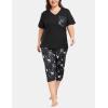JINSHI Women’s Plus Size Pajama Sets Short Sleeve Pjs Set V Neck Tops & Capri Pants Sleepwear 2 Piece Lounge Set XL-5XL(Sky Black)