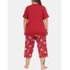 JINSHI Women’s Plus Size Pajama Sets Short Sleeve Pjs Set V Neck Tops & Capri Pants Sleepwear 2 Piece Lounge Set XL-5XL(Sky Red)