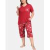 JINSHI Women’s Plus Size Pajama Sets Short Sleeve Pjs Set V Neck Tops & Capri Pants Sleepwear 2 Piece Lounge Set XL-5XL(Sky Red)