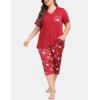 JINSHI Women’s Plus Size Pajama Sets Short Sleeve Pjs Set V Neck Tops & Capri Pants Sleepwear 2 Piece Lounge Set XL-5XL(Sky Red)