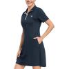 JINSHI Women’s Tennis Golf Dress Soft Sport Workout Short Sleeve Stand Collar Dresses for Women with Zipper Pockets(Upgraded Navy)