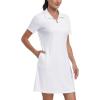 JINSHI Women’s Tennis Golf Dress Soft Sport Workout Short Sleeve Stand Collar Dresses for Women with Zipper Pockets(Upgraded White)