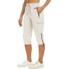 MoFiz Capris for Women Cargo Hiking Pants Lightweight Quick Dry Running Summer Athletic Workout Casual Outdoor Zipper with Pockets White L