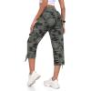 MoFiz Hiking Cargo Pants Women Summer 3/4 Long Lightweight Capri Outdoor Trousers Breathable with Zipper Pocket(Camo Green)