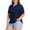 MoFiz Plus Size Golf Polo Shirts for Women Zip Up Short Sleeve Collared Tennis Workout Tops Sport Athletic Activewear XL-5XL(Navy Blue)
