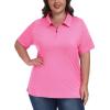 MoFiz Plus Size Golf Polo Shirts for Women Zip Up Short Sleeve Collared Tennis Workout Tops Sport Athletic Activewear XL-5XL(Rose Red)