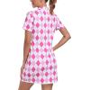 MoFiz Short Sleeve Polo Dresses with Zipper for Women Comfy Stretchy Tennis Dress Sport Casual Wear Golf Outfits(2025-pink Plaid)