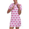 MoFiz Short Sleeve Polo Dresses with Zipper for Women Comfy Stretchy Tennis Dress Sport Casual Wear Golf Outfits(2025-pink Plaid)