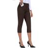 MoFiz Women’s Capri Pants Summer Pull-On Stretch Straight Leg Golf Yoga & Business Casual Dressy Cropped Pants with Pockets(Coffee Brown)