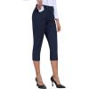 MoFiz Women’s Capri Pants Summer Pull-On Stretch Straight Leg Golf Yoga & Business Casual Dressy Cropped Pants with Pockets(Navy Blue)