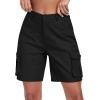 MoFiz Women’s Cargo Shorts Bermuda Shorts Button Pockets Elastic Waist Knee Length Long Hiking Casual Shorts for Summer(Black)