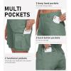 MoFiz Women’s Cargo Shorts Bermuda Shorts Button Pockets Elastic Waist Knee Length Long Hiking Casual Shorts for Summer(Green)