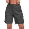 MoFiz Women’s Cargo Shorts Bermuda Shorts Button Pockets Elastic Waist Knee Length Long Hiking Casual Shorts for Summer(Grey)