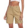 MoFiz Women’s Cargo Shorts Bermuda Shorts Button Pockets Elastic Waist Knee Length Long Hiking Casual Shorts for Summer(Khaki)