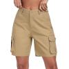 MoFiz Women’s Cargo Shorts Bermuda Shorts Button Pockets Elastic Waist Knee Length Long Hiking Casual Shorts for Summer(Khaki)