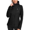 MoFiz Womens Fleece Lined Softshell Jacket Hooded Lightweight Insulated Puffer Hybrid Down Jacket Full Zip Running Coat(Black)