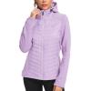 MoFiz Womens Fleece Lined Softshell Jacket Hooded Lightweight Insulated Puffer Hybrid Down Jacket Full Zip Running Coat(Light Purple)