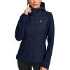 MoFiz Womens Fleece Lined Softshell Jacket Hooded Lightweight Insulated Puffer Hybrid Down Jacket Full Zip Running Coat(Navy)