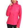 MoFiz Womens Fleece Lined Softshell Jacket Hooded Lightweight Insulated Puffer Hybrid Down Jacket Full Zip Running Coat(Rose Red)
