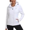 MoFiz Womens Fleece Lined Softshell Jacket Hooded Lightweight Insulated Puffer Hybrid Down Jacket Full Zip Running Coat(White)