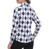 MoFiz Women’s Golf Polo Shirt Long Sleeve Collared 1/4 Zip Stretch Soft Athletic Tops for Tennis Hiking & Outdoor Sports(Grey Black Argyle)