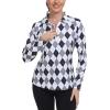 MoFiz Women’s Golf Polo Shirt Long Sleeve Collared 1/4 Zip Stretch Soft Athletic Tops for Tennis Hiking & Outdoor Sports(Grey Black Argyle)