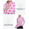 MoFiz Women’s Golf Polo Shirt Long Sleeve Collared 1/4 Zip Stretch Soft Athletic Tops for Tennis Hiking & Outdoor Sports(Rose Pink Argyle)