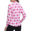 MoFiz Women’s Golf Polo Shirt Long Sleeve Collared 1/4 Zip Stretch Soft Athletic Tops for Tennis Hiking & Outdoor Sports(Rose Pink Argyle)