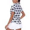 MoFiz Women’s Golf Polo Shirt Short Sleeve Collared 1/4 Zip Athletic Tennis Shirt Quick-Dry Lightweight Summer Casual Tops(Black Grey Argyle)