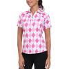 MoFiz Women’s Golf Polo Shirt Short Sleeve Collared 1/4 Zip Athletic Tennis Shirt Quick-Dry Lightweight Summer Casual Tops(Rose Pink Argyle)