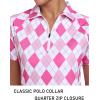 MoFiz Women’s Golf Polo Shirt Short Sleeve Collared 1/4 Zip Athletic Tennis Shirt Quick-Dry Lightweight Summer Casual Tops(Rose Pink Argyle)