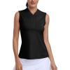 MoFiz Women’s Golf Polo Shirt Sleeveless 1/4 Zip Collarless Tennis Tank Tops Quick-Dry Lightweight Athletic Sport T-Shirt(Black)